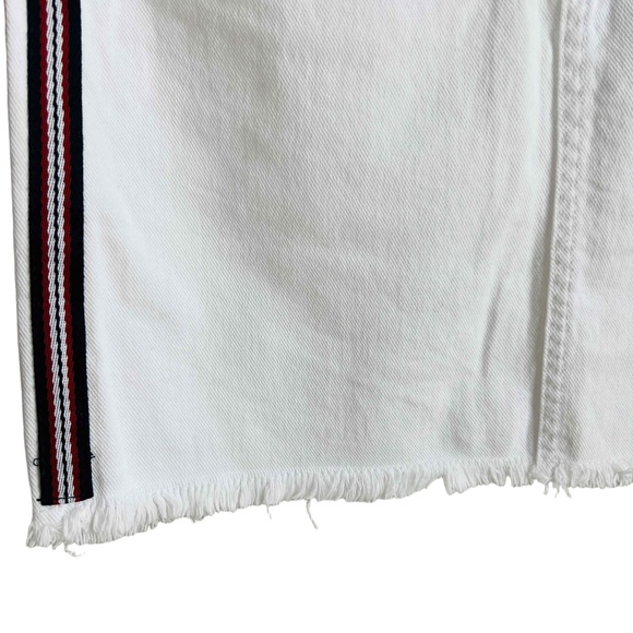 Zara Basic Size Small Skirt White Denim Mini‎ Frayed Hem Striped Trim - Picture 6 of 10